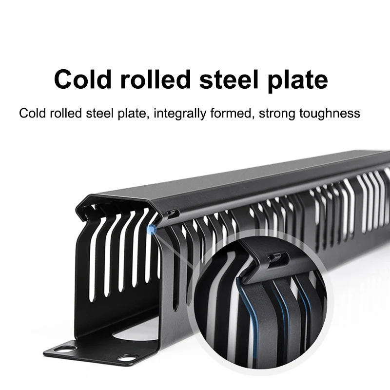 1U إدارة كابلات الشبكة أفقي جبل 19 بوصة خادم الرف ، 12/24 فتحة معدنية إصبع القناة سلك المنظم مع غطاء