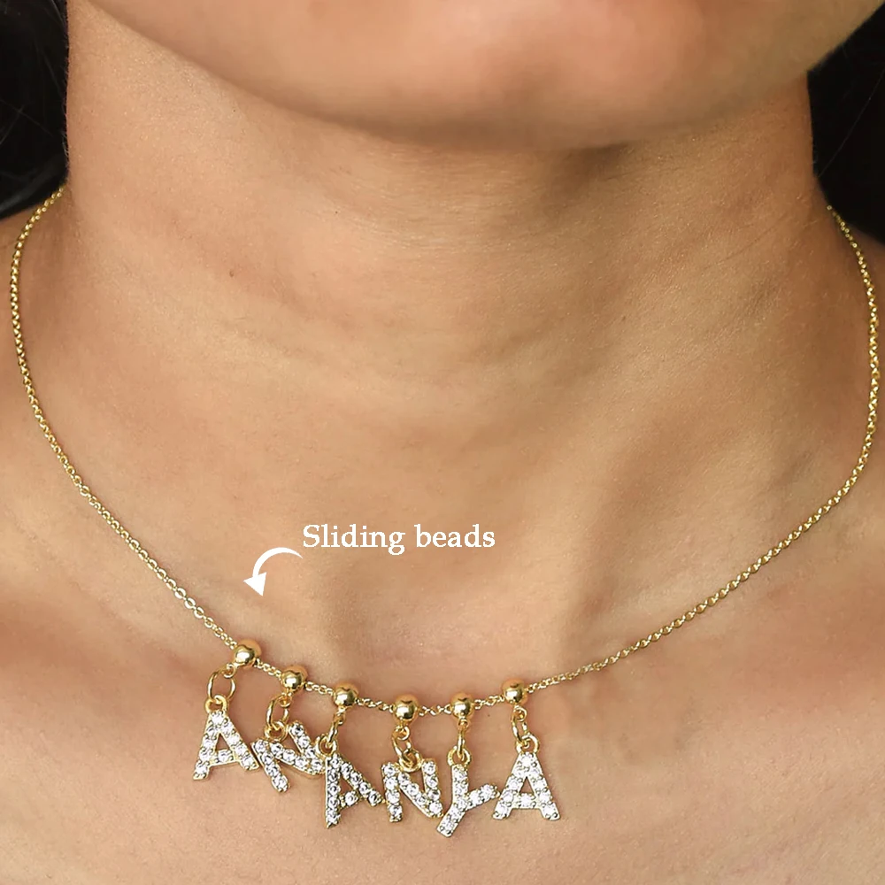 

Custom Name Letter Cubic Zircon Pendant Necklace Women Sliding Beads Positioning Charm Necklace Diy Making Jewelry Accessories