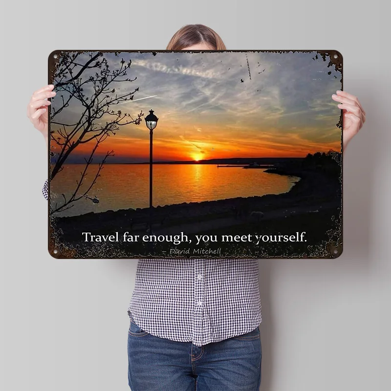 Inspirierendes Reisezitat Druckposter Personalisierte Retro Wandkunst Vintage Metallschilder für Männerhöhle Dekoration Ästhetisches Haus