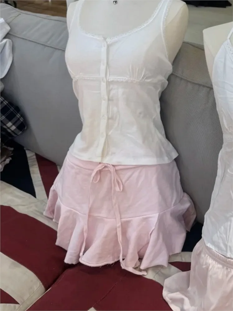 

Милая розовая балетная юбка на шнуровке, женская весенняя повседневная хлопковая спортивная юбка с эластичной резинкой на талии, милые универсальные короткие трапециевидные юбки Faldas, новинка