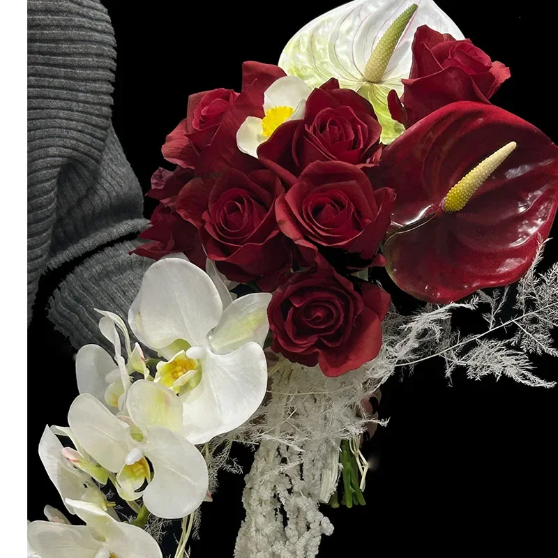 Bouquet Fake Flower, Waterfall Water Drop Premium Bridal Bouquet Wedding Photography Simulation Flower Rose