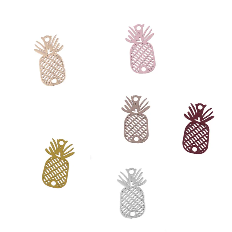 

DoreenBeads Copper Filigree Stamping Connectors Pineapple Fruit Style Light Coffee Colorful Jewelry DIY Charms 21 x 12mm, 10 PCs