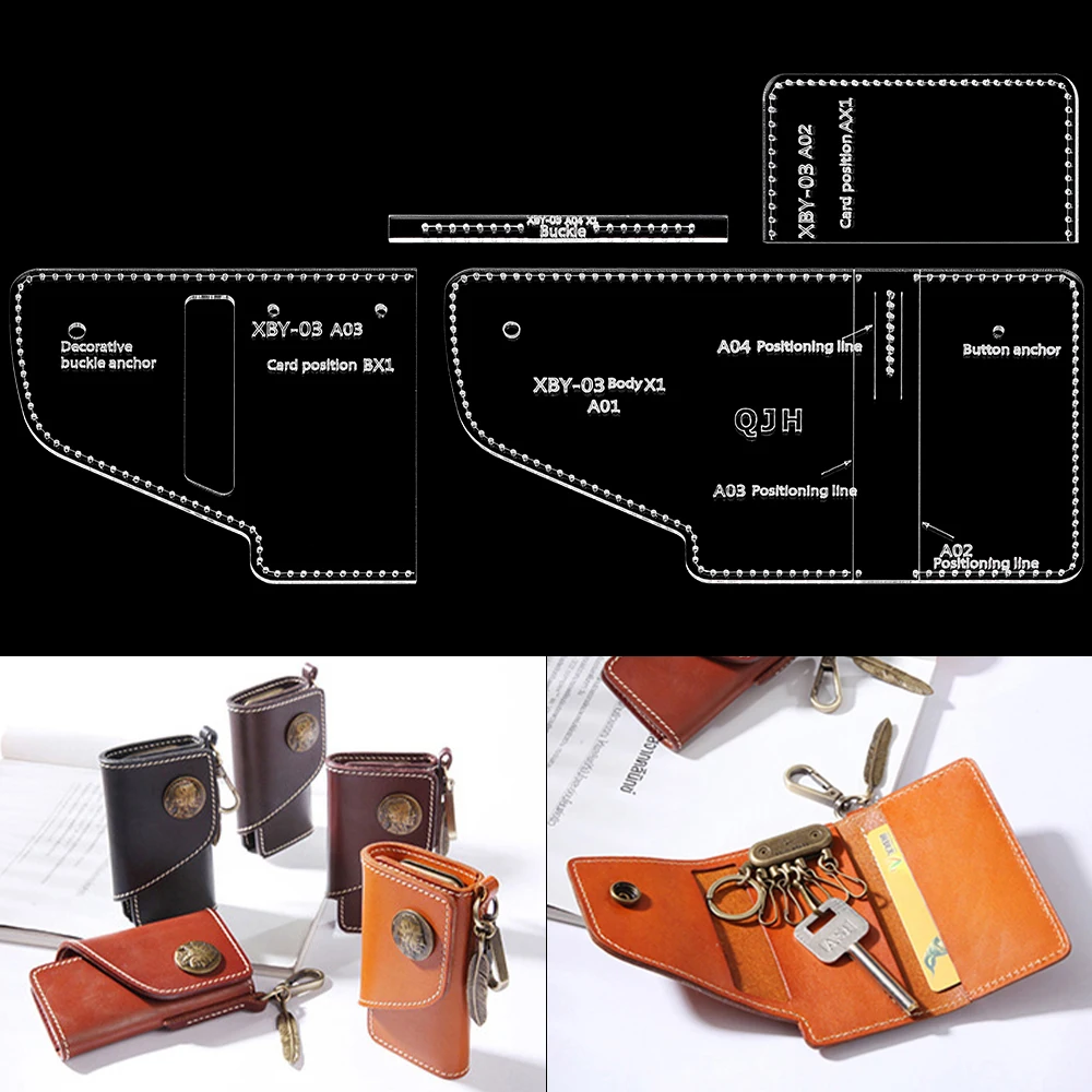 1Set multifunktionale Schlüsseletui, Münzgeldbörse, Kartenetuis – Acryl-Vorlage, DIY-Leder handgefertigte Bastelarbeiten – Nähvorlage mit Löchern