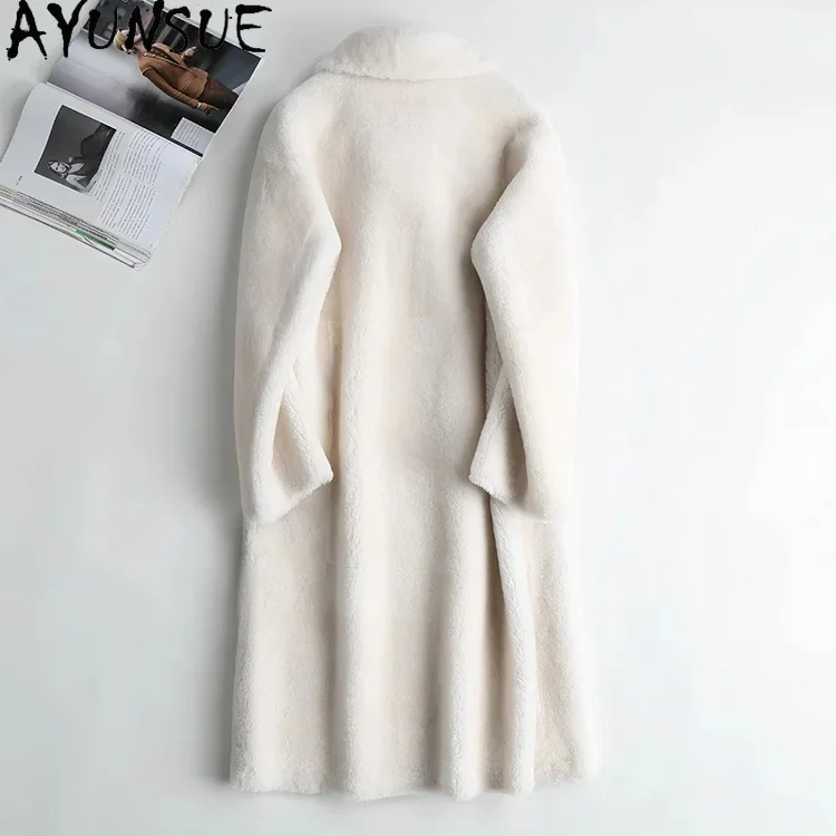 Top AYUNSUE Quality Natural Merino Sheep Fur Jackets for Women 2024 Long Real Coat Womens Korean Style Outerwears Chaquetas