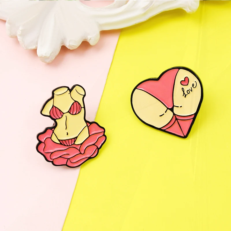 Flower Girl Sculpture Enamel Pins Badge Pin Jewelry For Couple Best Friend Pinsk Body Statue  Pines LOVE Pinsk Heart Butt Rose