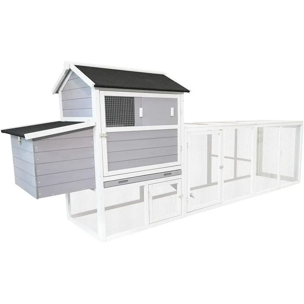 

Spacious Gray Outdoor Chicken Coop with Waterproof UV-Resistant Panel, Poultry Cage, Rabbit Hutch, and Nesting Area