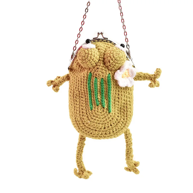 Cute Frog Shape Clip Bag Funny Cartoon Girl Mini Knitting Messenger Bag  Chain Single Shoulder Crossbody Bag For Women 2023