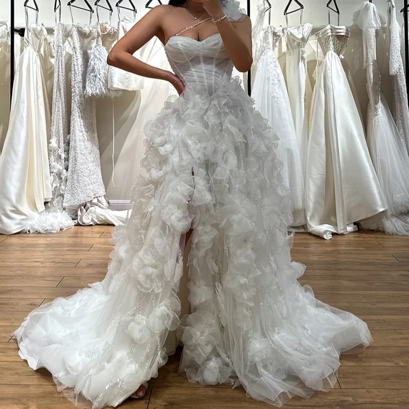 

Luxury White Dubai Arabic Mermaid Wedding Dresses Flower Beads Tull Court Train Wedding Dress Bridal Gowns vestidos de