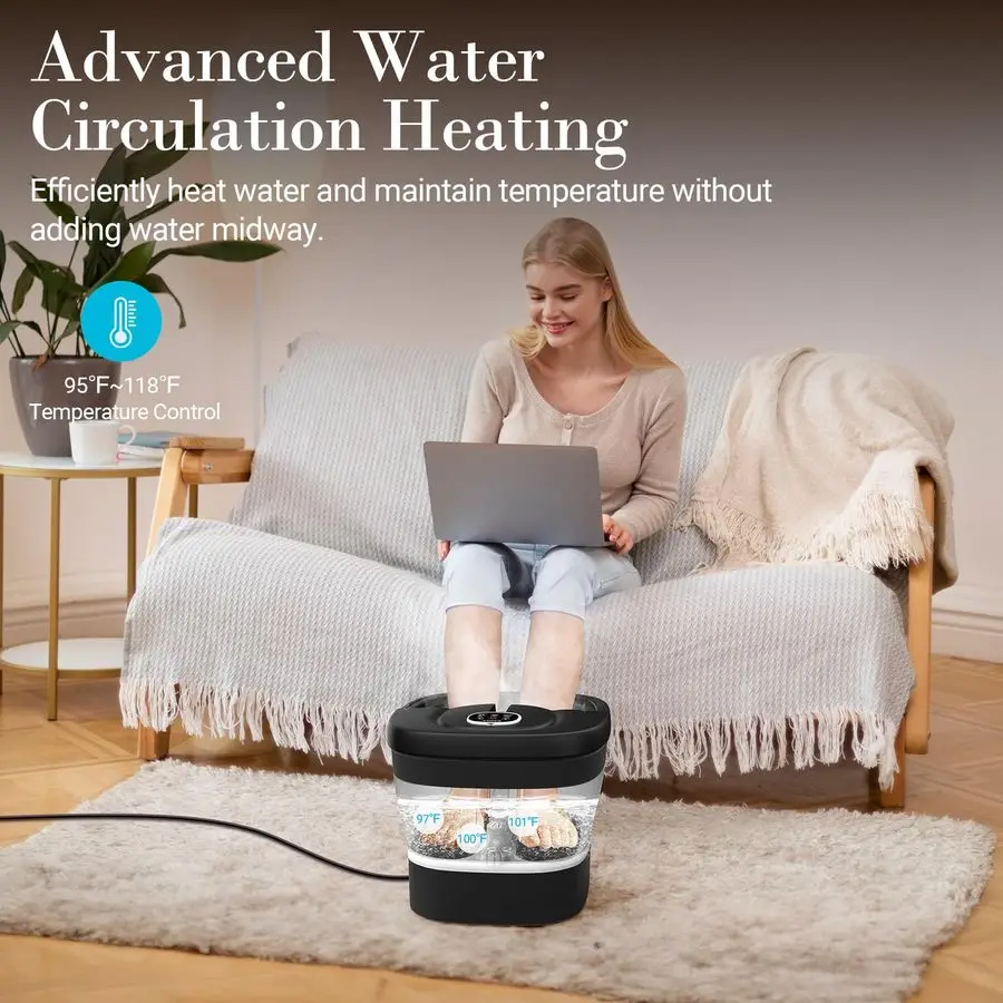 เครื่องนวดแช่เท้าสปา รุ่นปี 2025 อัพเกรด พร้อมระบบทำความร้อน หมุนเวียนน้ำ ลูกบอลนวดชิอัตสึแบบมีมอเตอร์ อ่างแช่เท้าสำหรับทำเล็บเท้า พร้อมระบบคลื่น