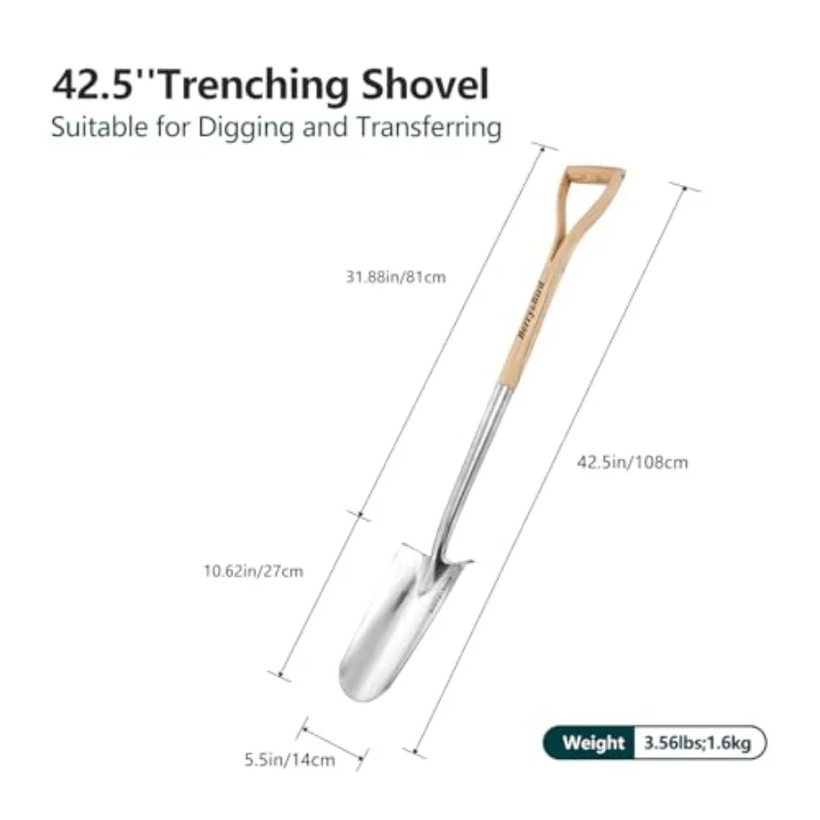 Garden Drain Spade Shovel with Wood Handle, 42.5