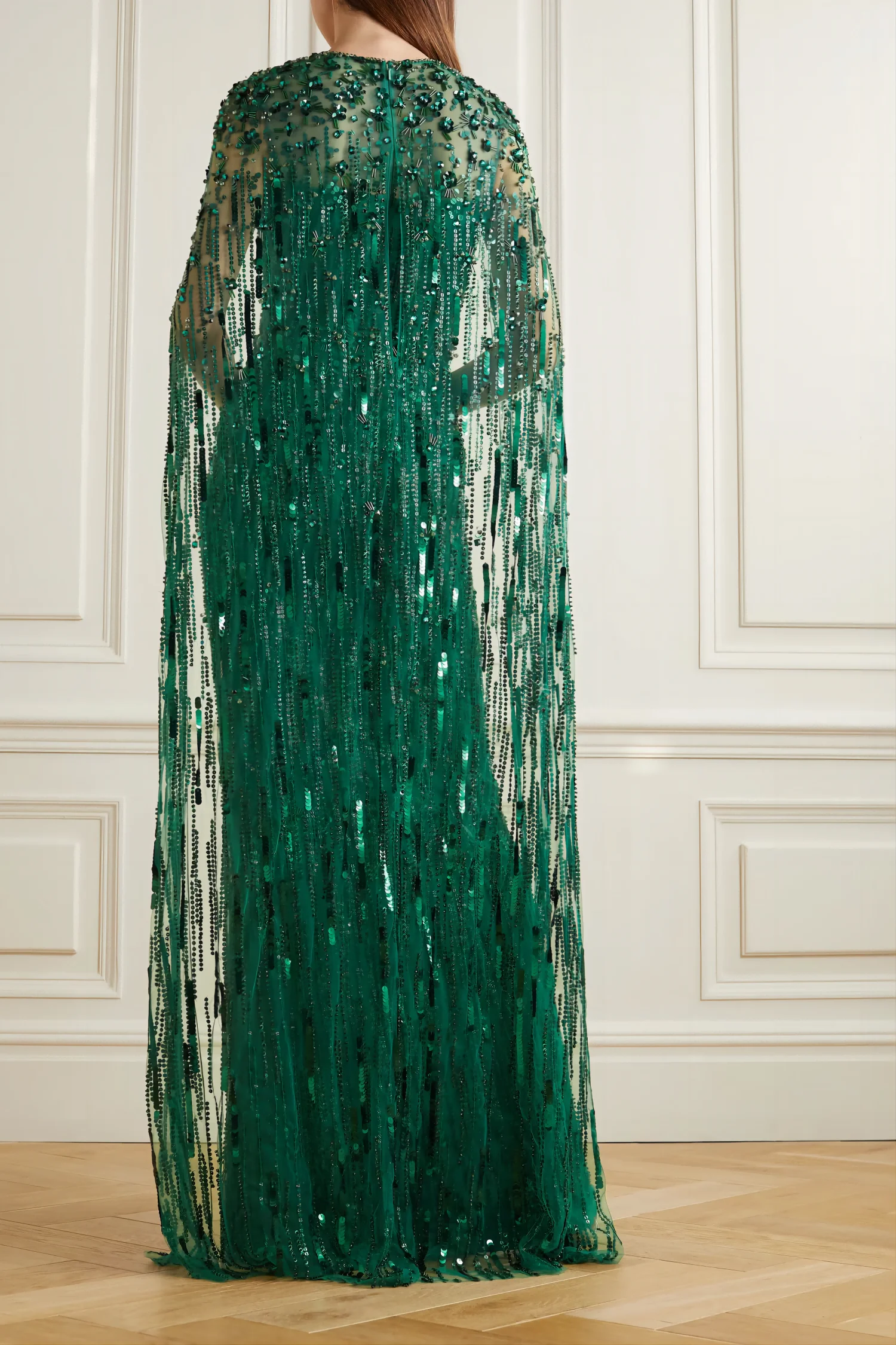 Luxurious Diamond And Floor-length Skirt 2023 New Emerald Cape Dress Arabian Favorite Beaded Tulle Ball Gown