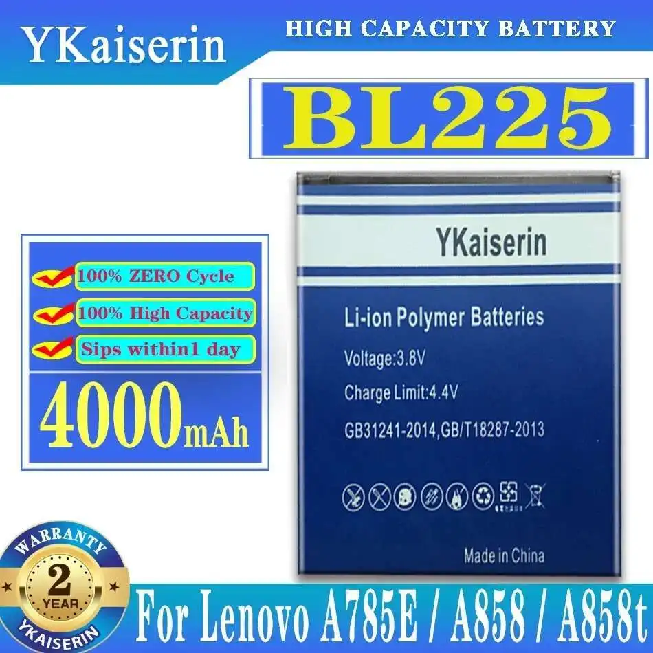

Reliable Power Supply 4000Mah For Lenovo A785E A858 A858t Mobile Phone Battery BL225