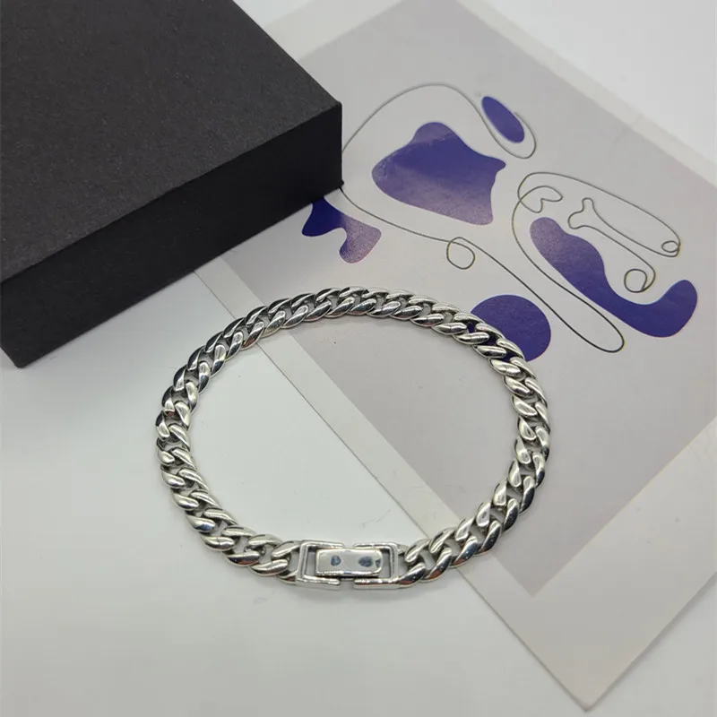 

Japanese and Korean casual men's and women's fashionable smooth surface bracelet made of pure silver S925 simple hip-hop persona