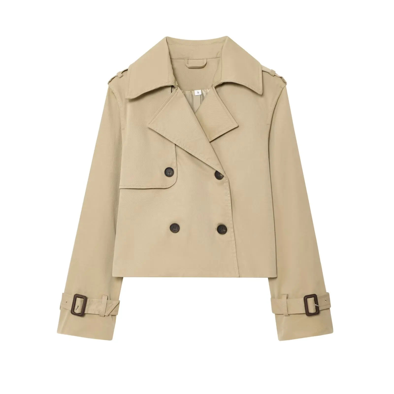 

Women's Bew Trench Coat style Jacket short Coat With Lapel And Double Breasted Armband Design, Fashionable Commuting Style Top