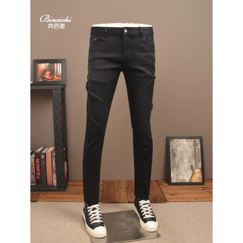 

2025 New Autumn Retro Black Jeans Men's Trendy High end Elastic Slimming Straight Tube Washed Casual Pants Men