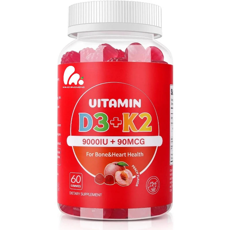 Vitamin D3 K2 gummies 10000IU, immune support, sugar free D3 and K2 supplements gummies 60 capsules, peach flavor