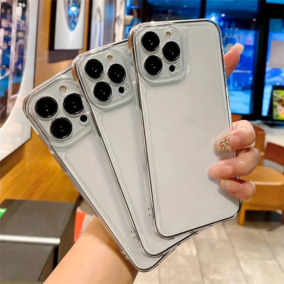 Set de 3 fundas transparentes de lujo a prueba de golpes para iPhone 17 16 15 14 13 12 11 Pro Max Plus Air 16E 17E, TPU suave 5