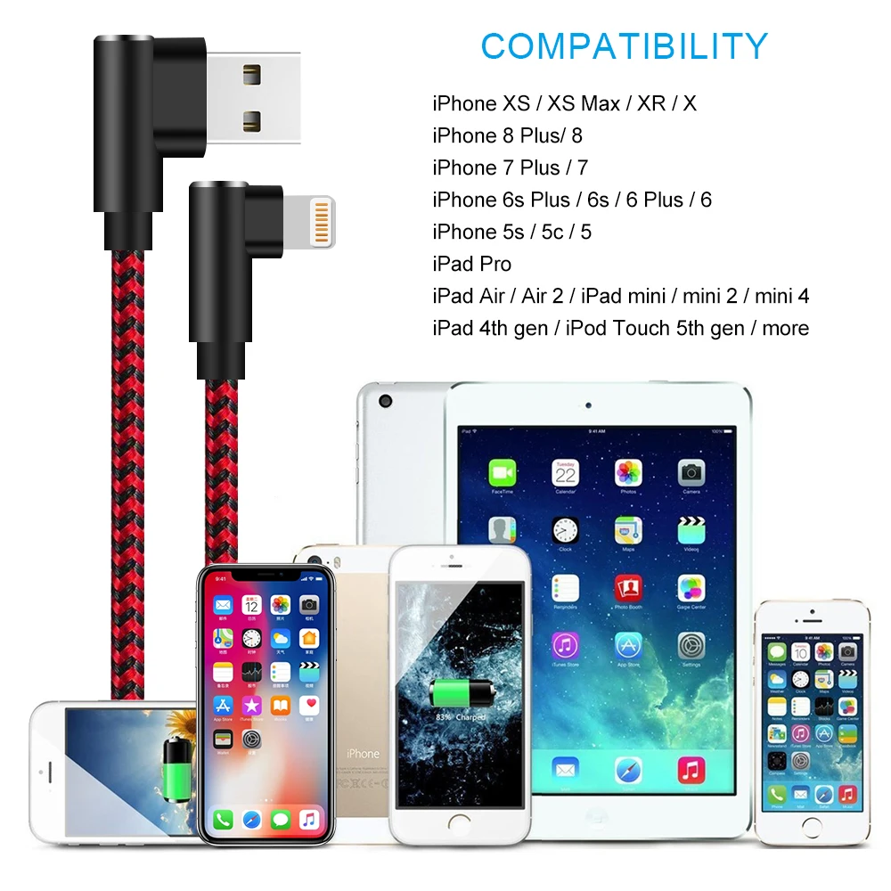 ANSEIP كابل usb 90 grados 3A آيفون 14 13 12 11 برو ماكس X XR 8 زائد الهاتف المحمول سلك شحن سريع سلك شاحن البيانات