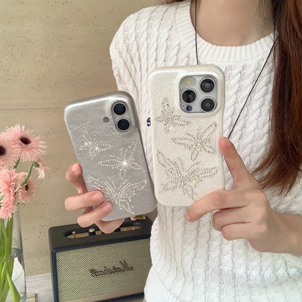 

Stylish Stereoscopic Butterfly Rhinestone Leather Case for iPhone 17 16 15 14 13 12 Pro Max Shockproof Protective Phone Case