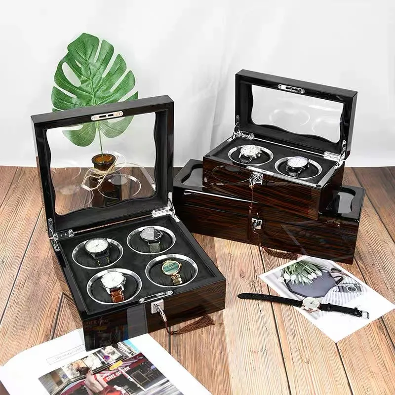 สีดํา 4/6/8/10 ช่องนาฬิกาไม้สีดํากล่องผู้ชายผู้หญิงนาฬิกาผู้ถือจอแสดงผลกรณีเครื่องประดับแว่นตาของขวัญกล่อง