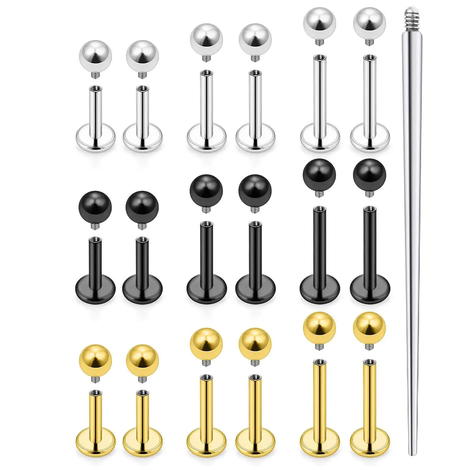 16G Lip Labret Nose Stud Flat Back Internally Threaded Surgical Steel Snake Bites Lip Rings Cartilage Tragus Helix Conch Earring