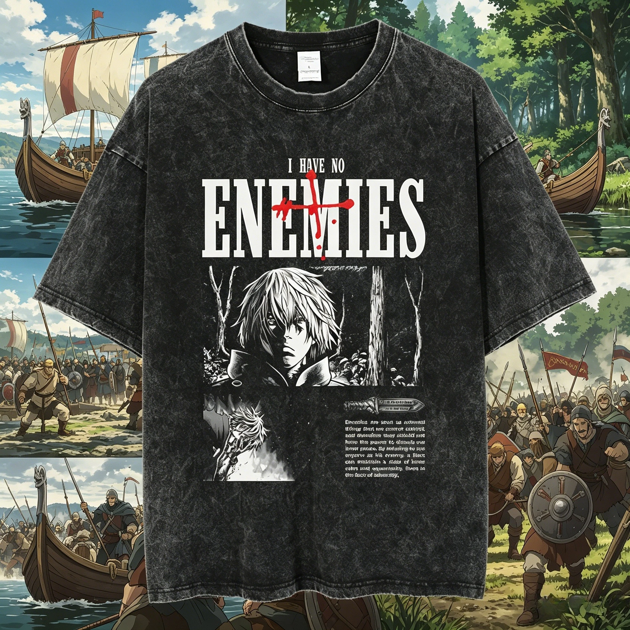 Camiseta de manga corta de algodón lavado con cuello redondo de VINLAND SAGA para hombre y mujer, estilo streetwear, colección verano 2026