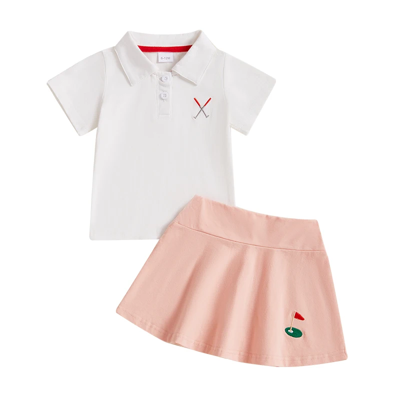 Toddler Baby Girl Golf Outfit Summer Golf Club Embroidery Short Sleeve Shirt Mini Skirt 2Pcs Infant Clothes Set