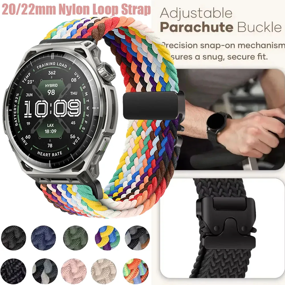 20mm 22mm Nylon Loop Strap for Amazfit Bip Max 6 5 Balance 3 2 Parachute Buckle Sport Wristband Amazfit Active 3 2 Max Oneplus 4