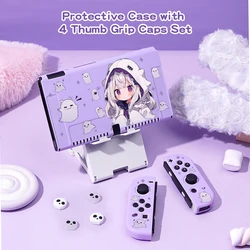 1 Pcs Ghost Anime Girl Protective Case Bundle with 4pcs Grip Caps For Nintendo Switch OLED