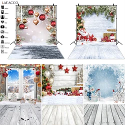 Winter Christmas Photography Background Gray Wooden Floor Xmas Tree Gift Snowflake Decor Backdrop Baby Portrait Photocall Studio