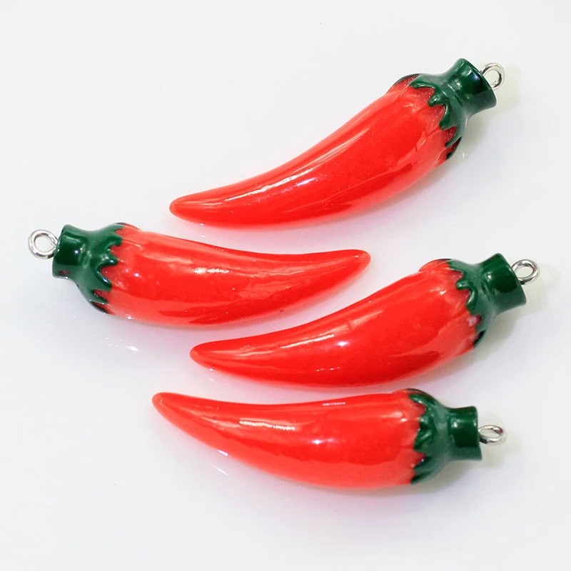 10 Uds. De abalorios de resina de pimiento rojo de 45mm de largo, pendiente de vegetales simulado, llavero, colgante, accesorio DIY, nueva fabricación de joyería