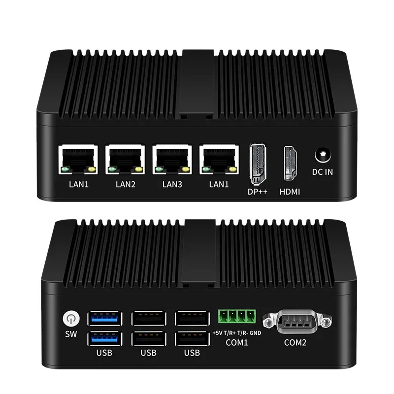 Helorpc промышленный мини-ПК Intel N100 с поддержкой Win10 Linux Pfsense Firewalls, мягкий маршрутизатор с 4xLAN портами RS485 RS232, Безвентиляторный Компьютер