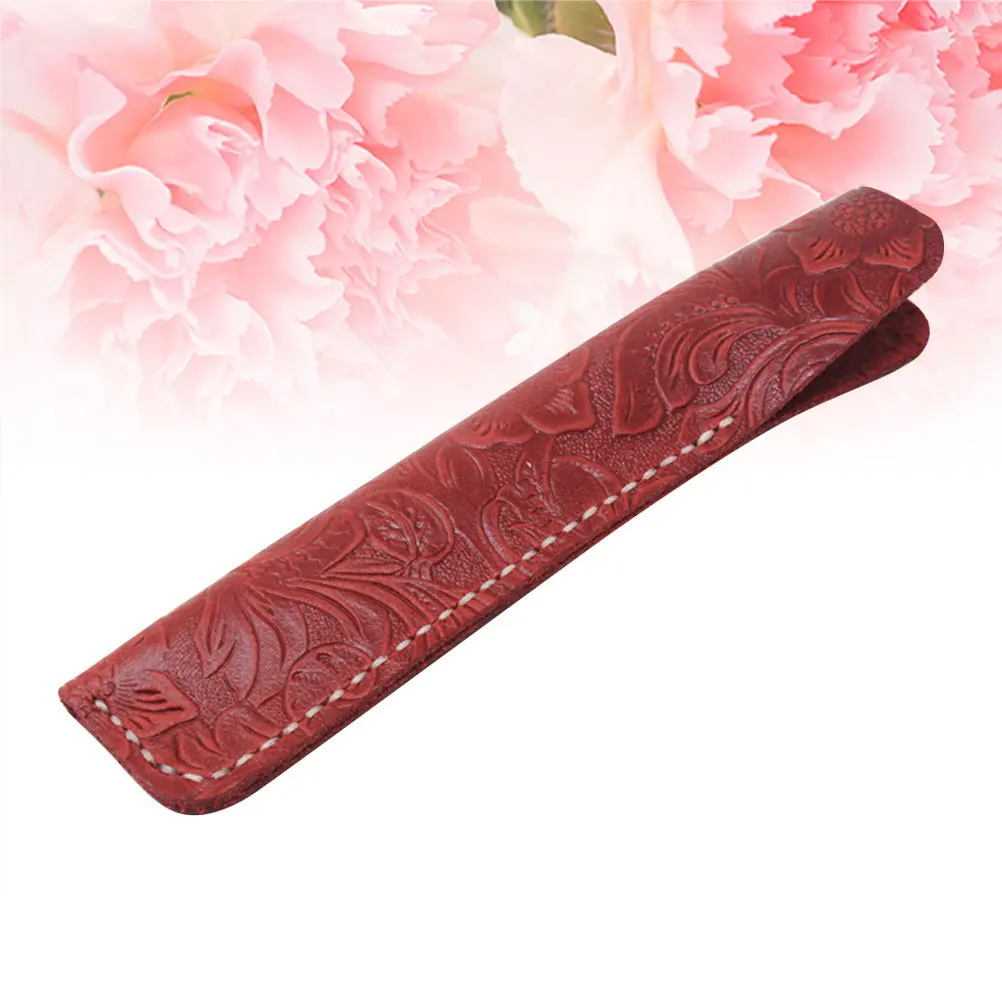 

Pen Holder Handmade Multi Pens Pouch Red Carving Pen Protective Sleeve Cover Easy Insert Remove Office School