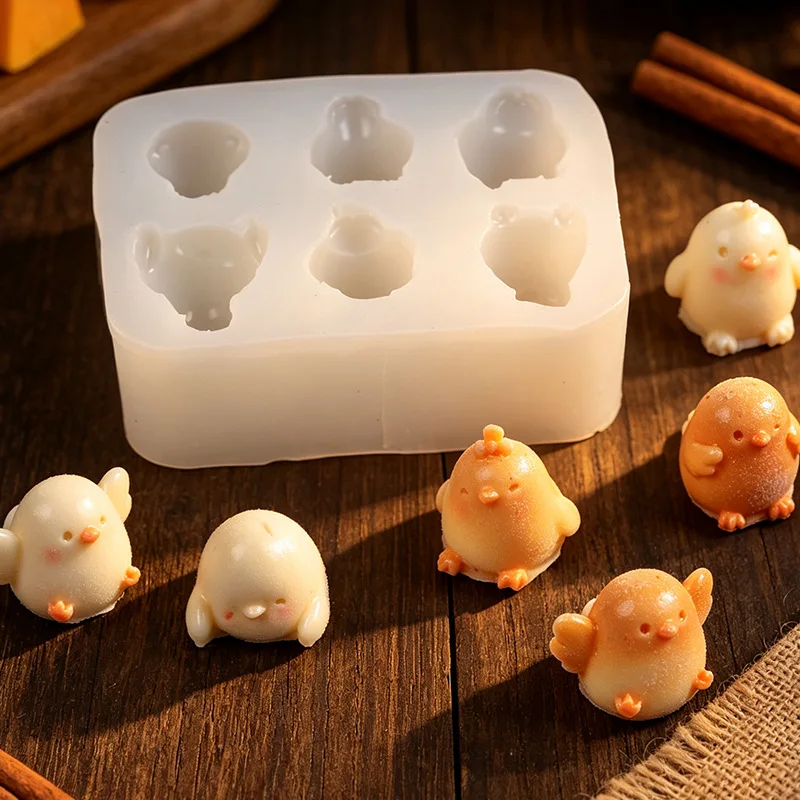 DIY Three-dimensional 6-piece Small Chicken Decoration Car Epoxy Mold Fondant Cake Decoration Silicone Mold  Baking Accessories