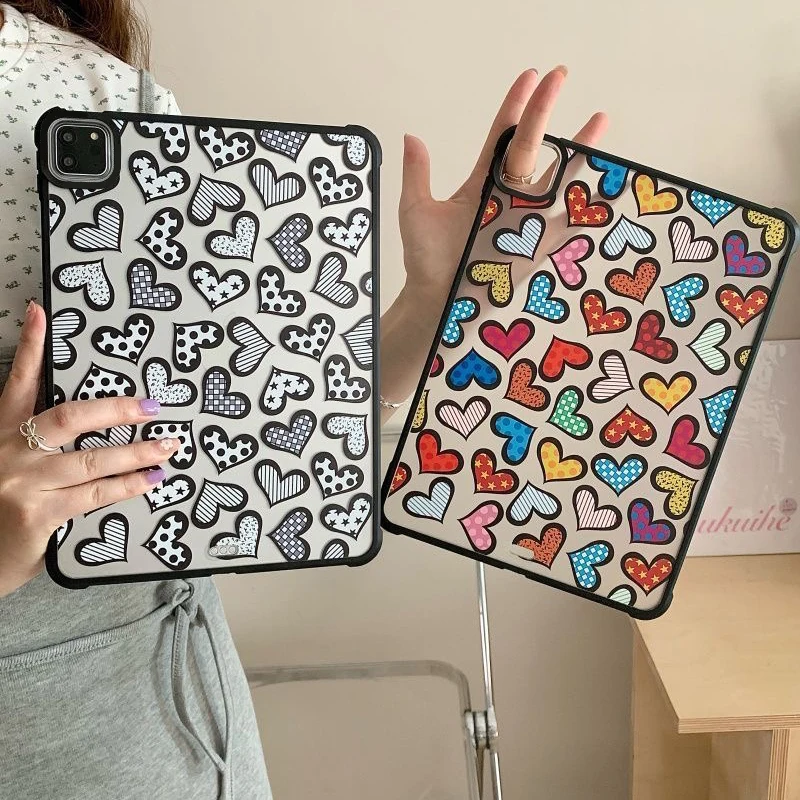 

Colorful Hearts Acrylic Protective iPad Case Cover for iPad Mini 6 Air 4 5 iPad Pro 2020 2021 2022