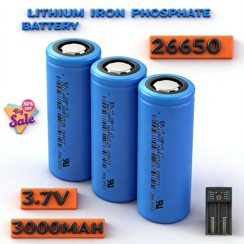 

100% Original 26650 3.2V 3000mAh High Capacity Lithium Iron Phosphate Rechargeable Battery Suitable for Headlight Searchlights