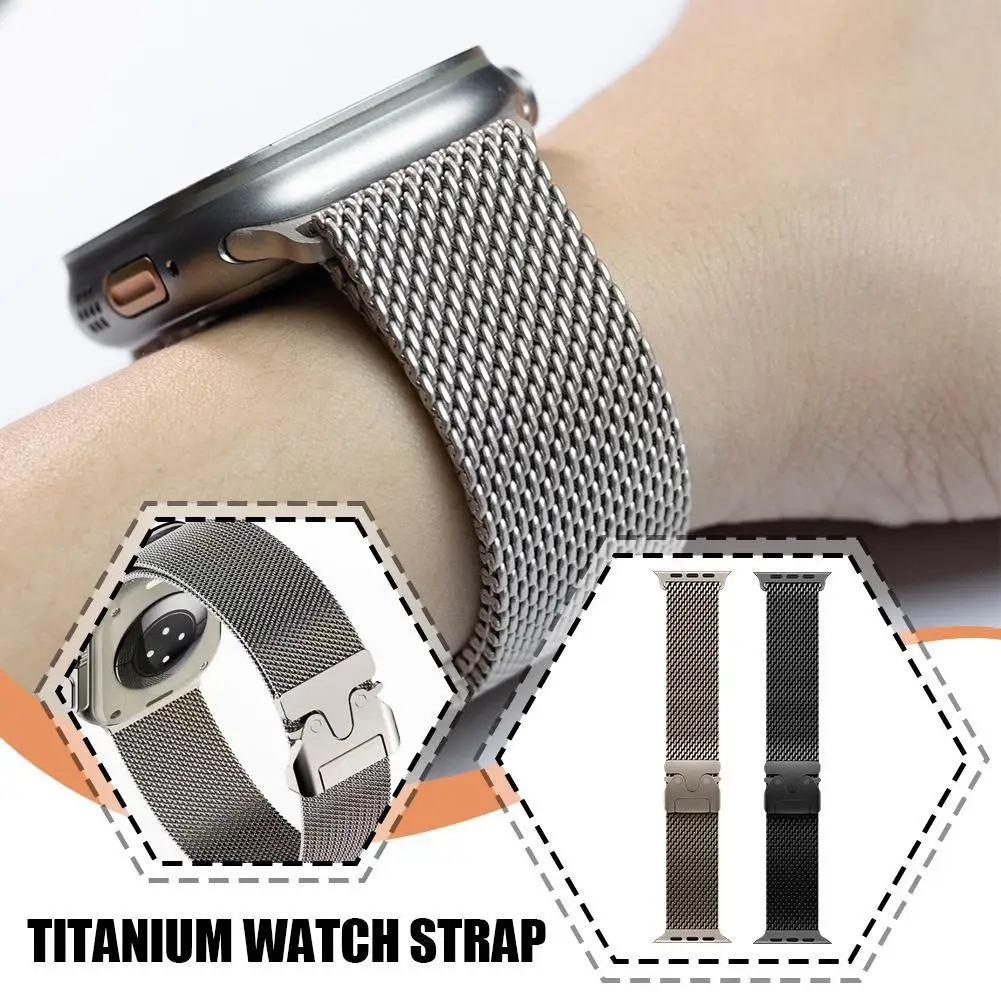 For Iwatch Ultra2 S10 9 8 7 Titanium Milanese Strap For 42/44/45/46/49mm For Apple Watch Titanium Strap