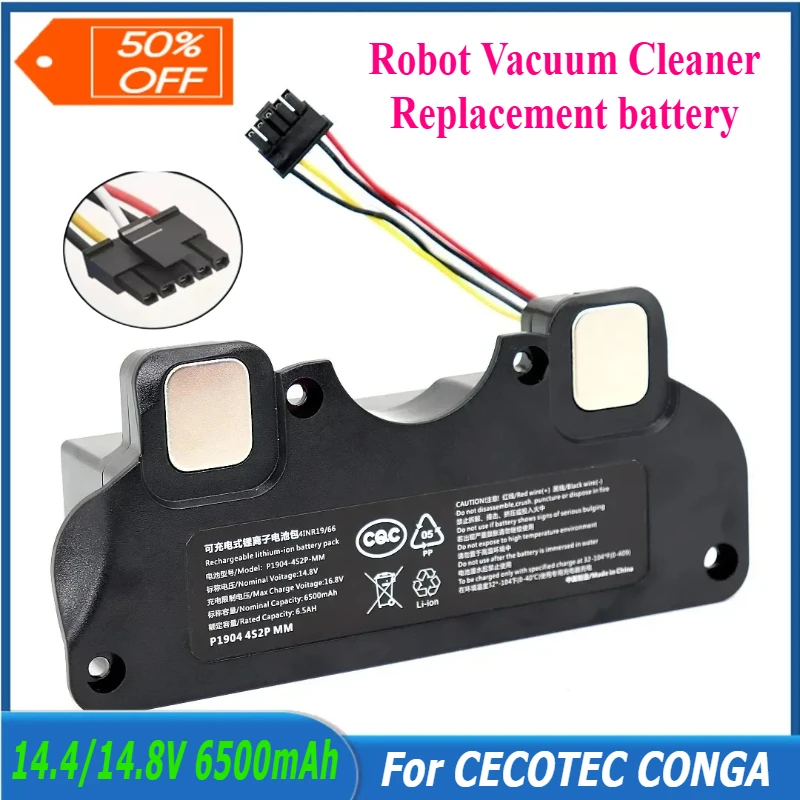 

New 14.4V 6500mAh Replacement Battery 18650 for CECOTEC CONGA 4090 4490 4590 4690 Robot Vacuum Cleaner Spare Parts Accessories