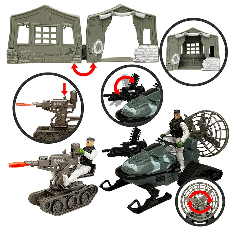DIY Special Army Forces Toys With Military Tents Snowmobile Tank Military Parts Camouflage Soldiers Play For Boy Gifts
