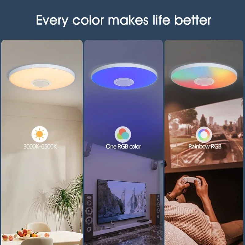 LED Light RGB Smart Ceiling Light with Speaker 30W 36W Audio Music Play TUYA APP Bluetooth WIFI Home Decor Bedroom Living Room