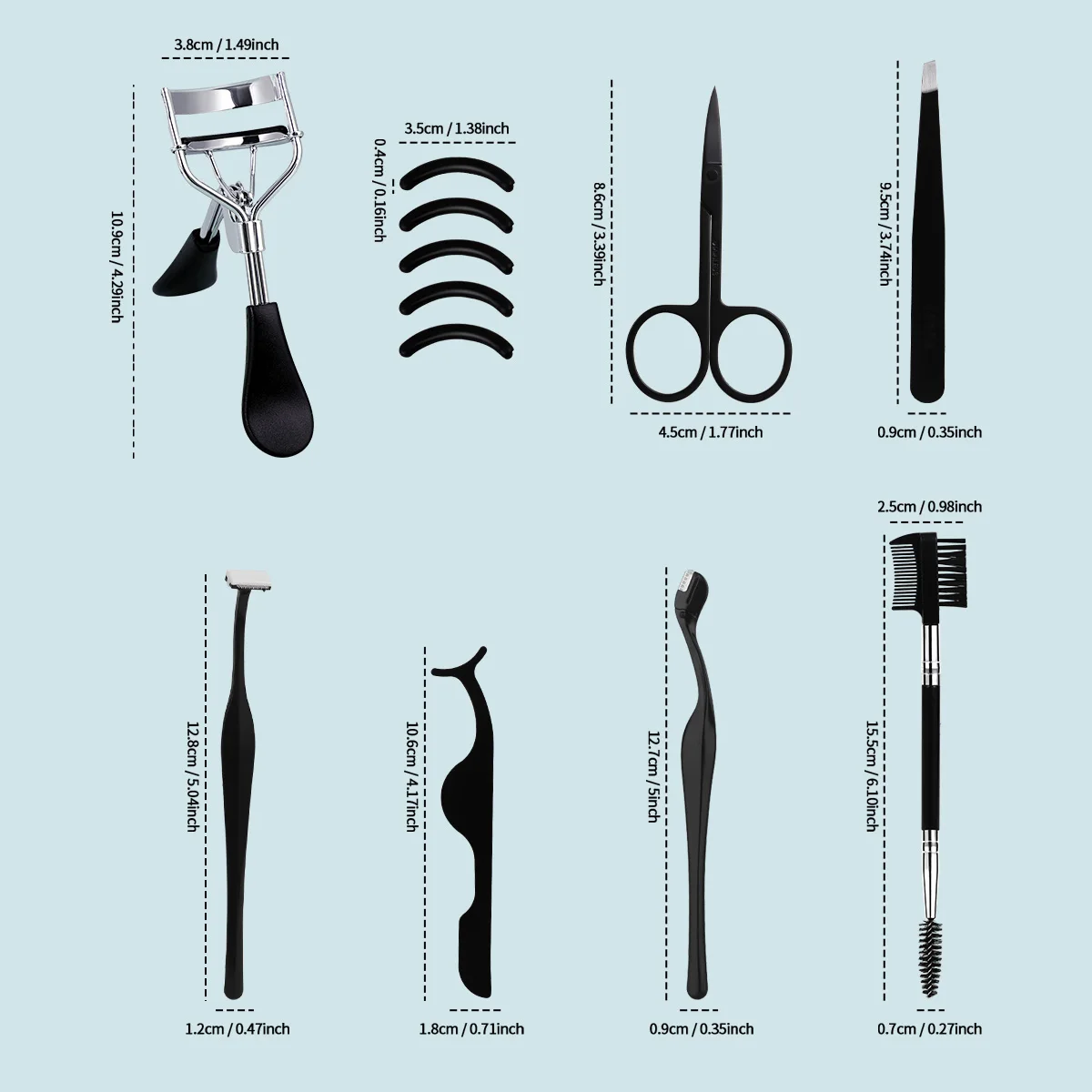 12Pcs Portable Eyelash Curler Set, Eye Makeup Tool for Daily Use, Suitable for Both Men and Women