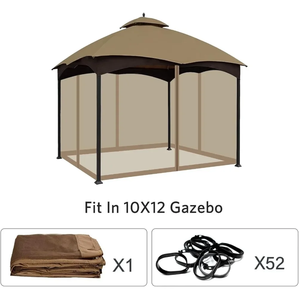 10'x12' Gazebo Replacement Mosquito Netting 4-Panel Patio Screen Walls with Zipper