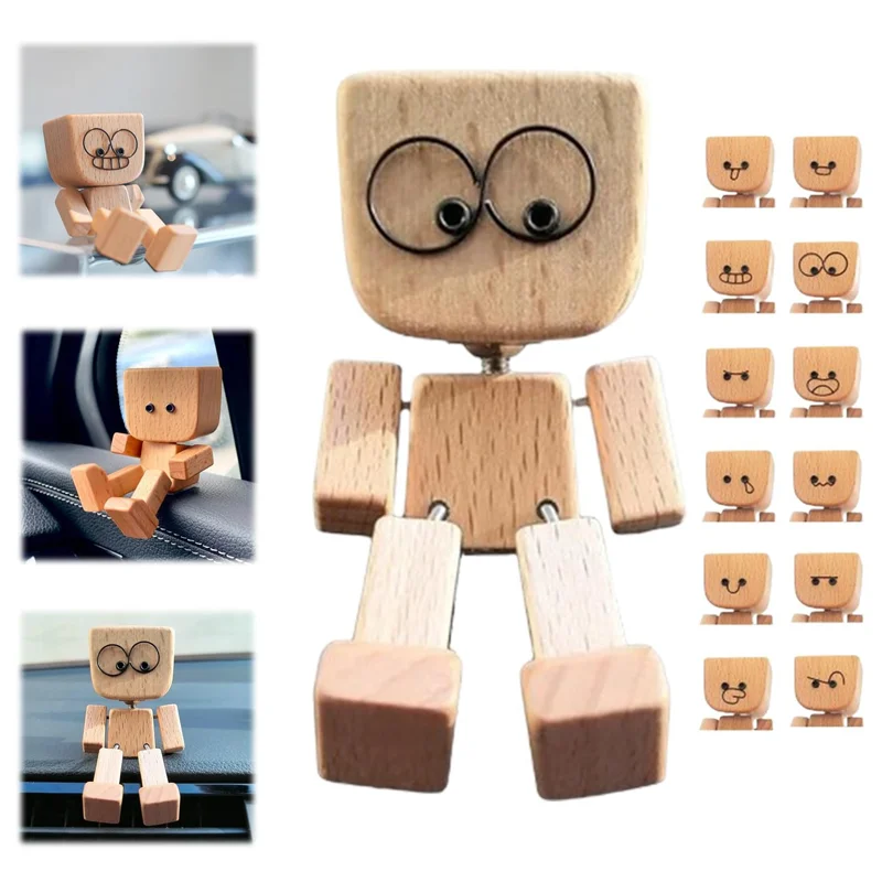 

Shaking Wooden Man Figurine Car Decoration Small Ornaments Leg-swinging Robot Figurine Cute Wood Man Car Good Creative Gifts