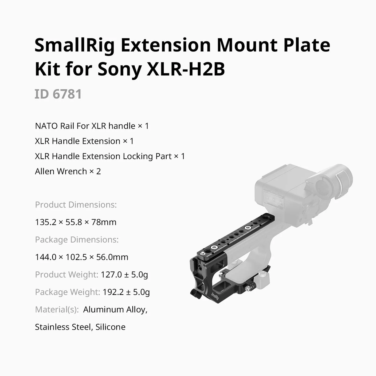 SmallRig montageplaat voor Sony XLR-H2 / H1 Ingebouwde 1/4”-20 schroefdraadgaten Cold Shoe voor montageplaatkit 6781/4830/MD3490 -6925