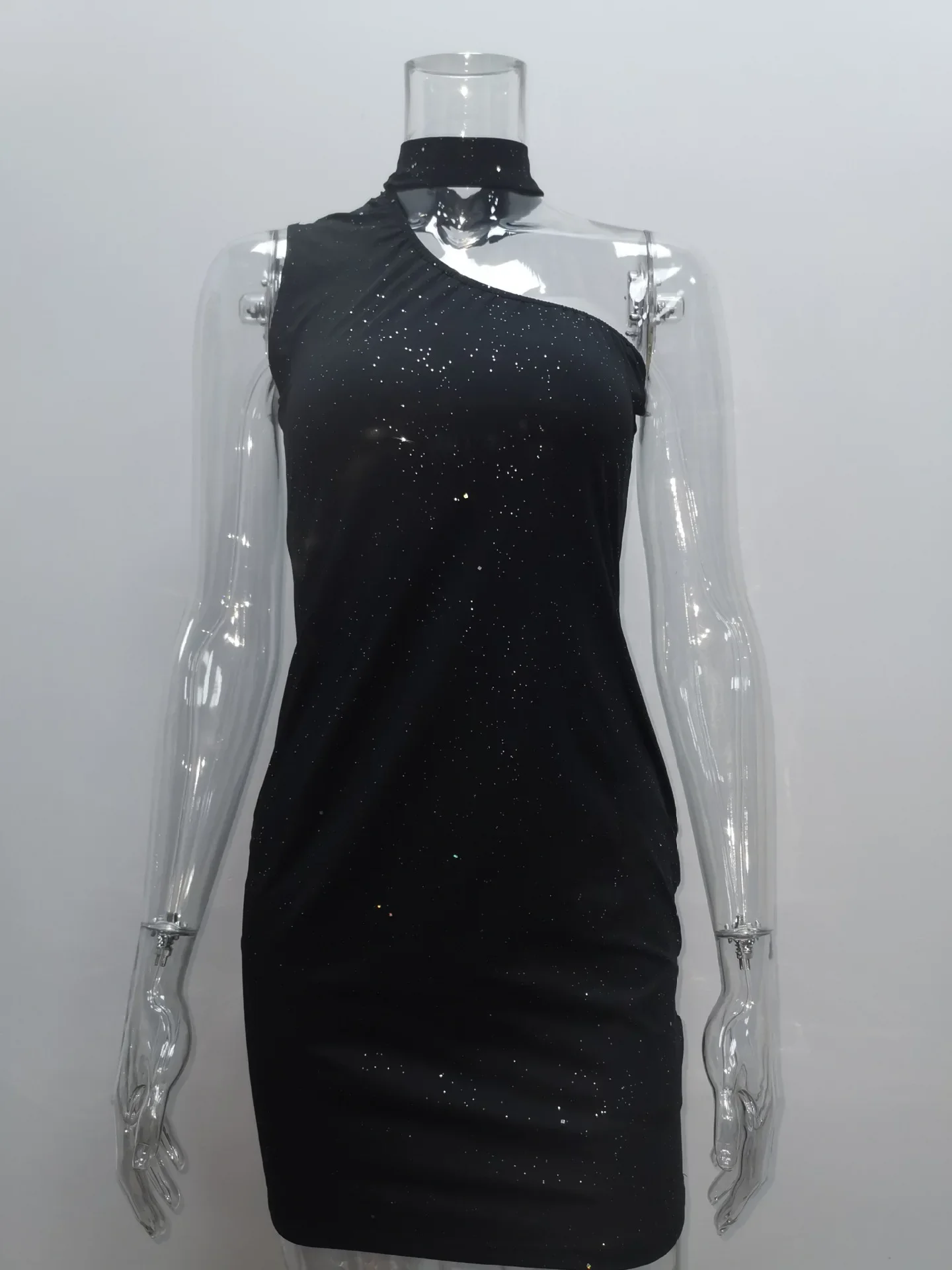 Schede Jurk Vrouwen Sexy Mini Jurken Slanke Pailletten Mouwloos Halter Hals Geneigd Schouder Zomer 2025, Vrouwelijke Partij Vestidos