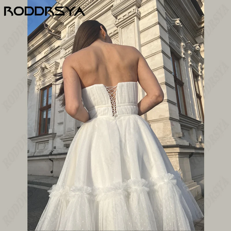 RODDRSYA Strapless Wedding Dressws Sleeveless Lace Up Backless Bridal Gown Elegant Tulle Robe De Mariée Sexy Short For Plus Size