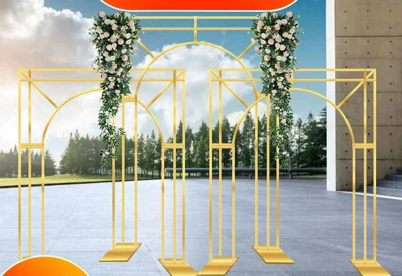 New wrought iron gold-plated wedding diagonal multi-bar background screen outdoor wedding flower stand arch decorative