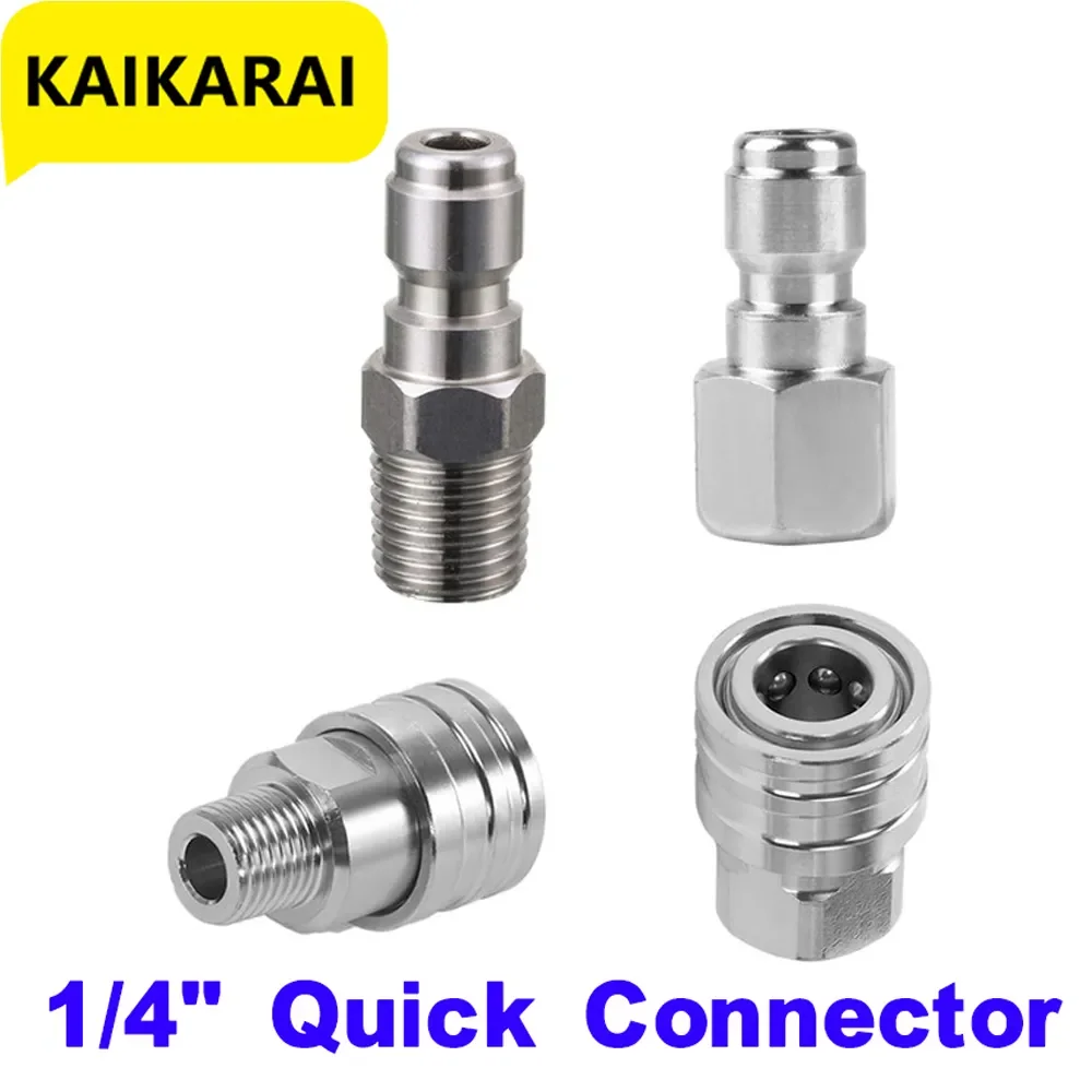 Aço inoxidável pressão lavadora acoplador, Quick Connect Fittings, macho e fêmea acessórios, rosca externa interna, 1/4\