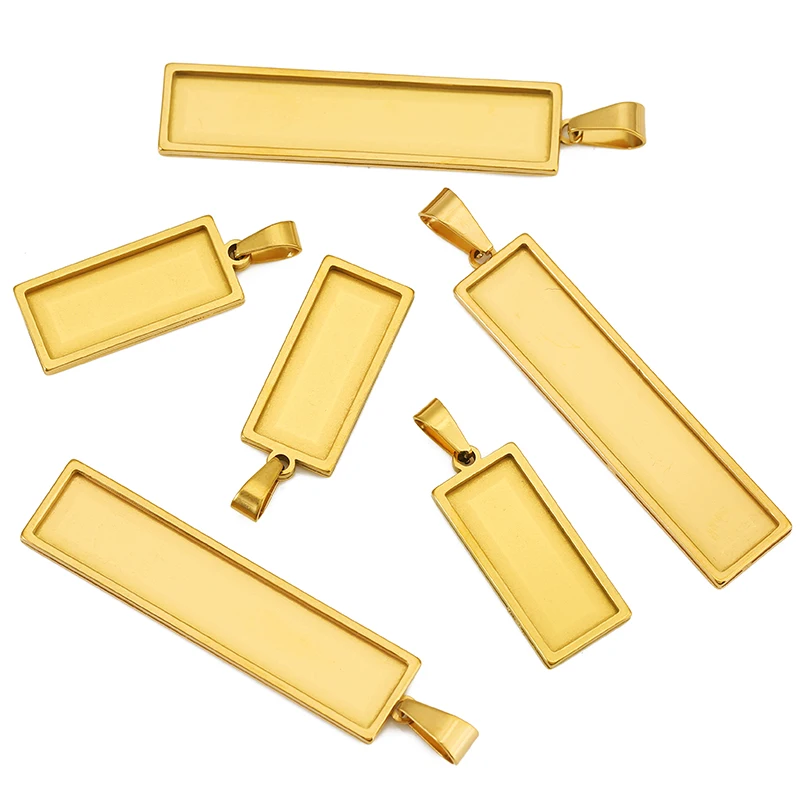 

5pcs Stainless Steel 10x25mm 10x50mm Rectangle Pendant Cabochon Base Cameo Blank Setting Tray for DIY Necklace Jewelry Making