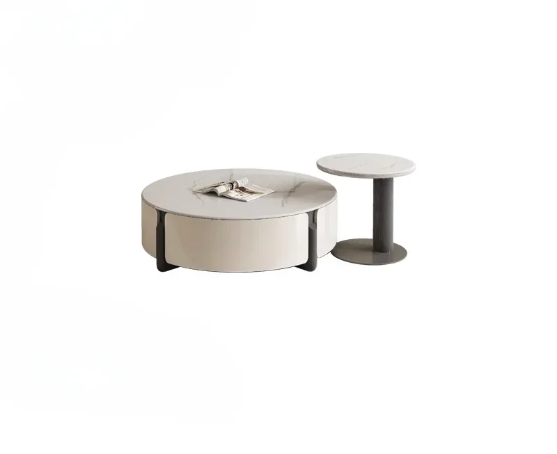 

S Y Cream Style Stone Plate Coffee Table Living Room Modern Minimalist Marble Small Tea Table Light Luxury round Side Table